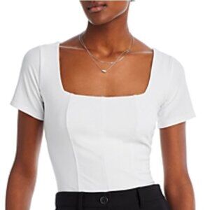 NWT Aqua | Bloomingdales | Paneled Crop White Short Sleeve Ribbed Tee | Medium